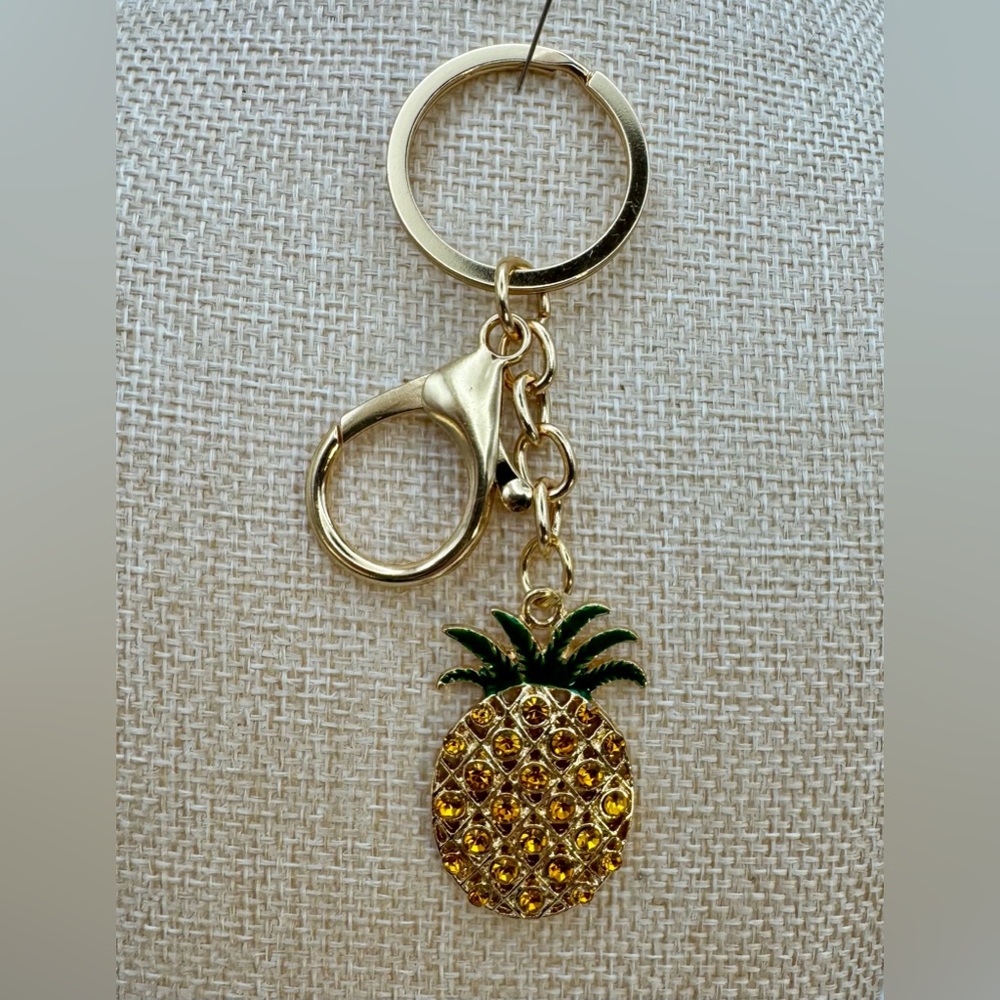 Golden Pineapple Rhinestone Bag Charm Keychain New